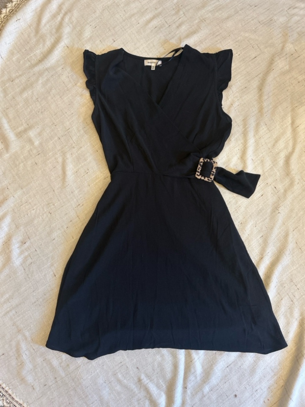 Monteau Black Wrap Dress with Leopard Buckle Detail XS